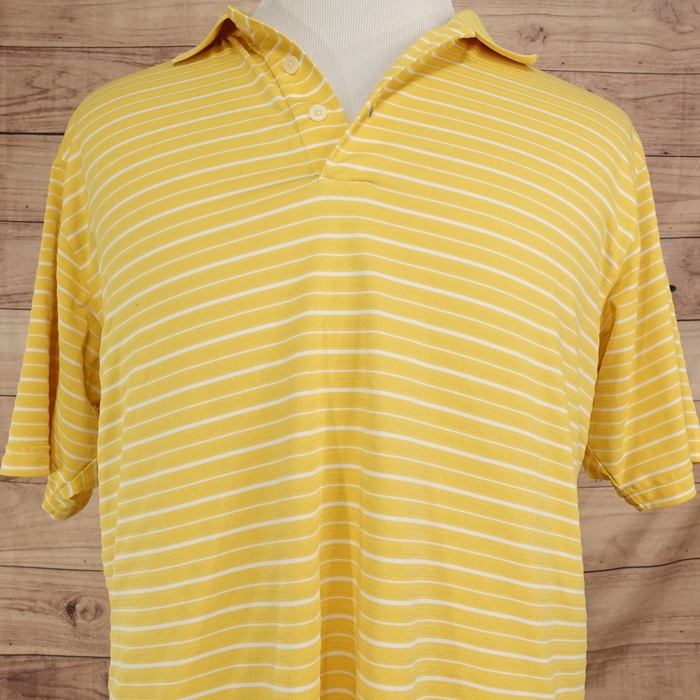 Adidas Performance Golf Polo Shirt Mens L Yellow 100% Polyester Striped Knit